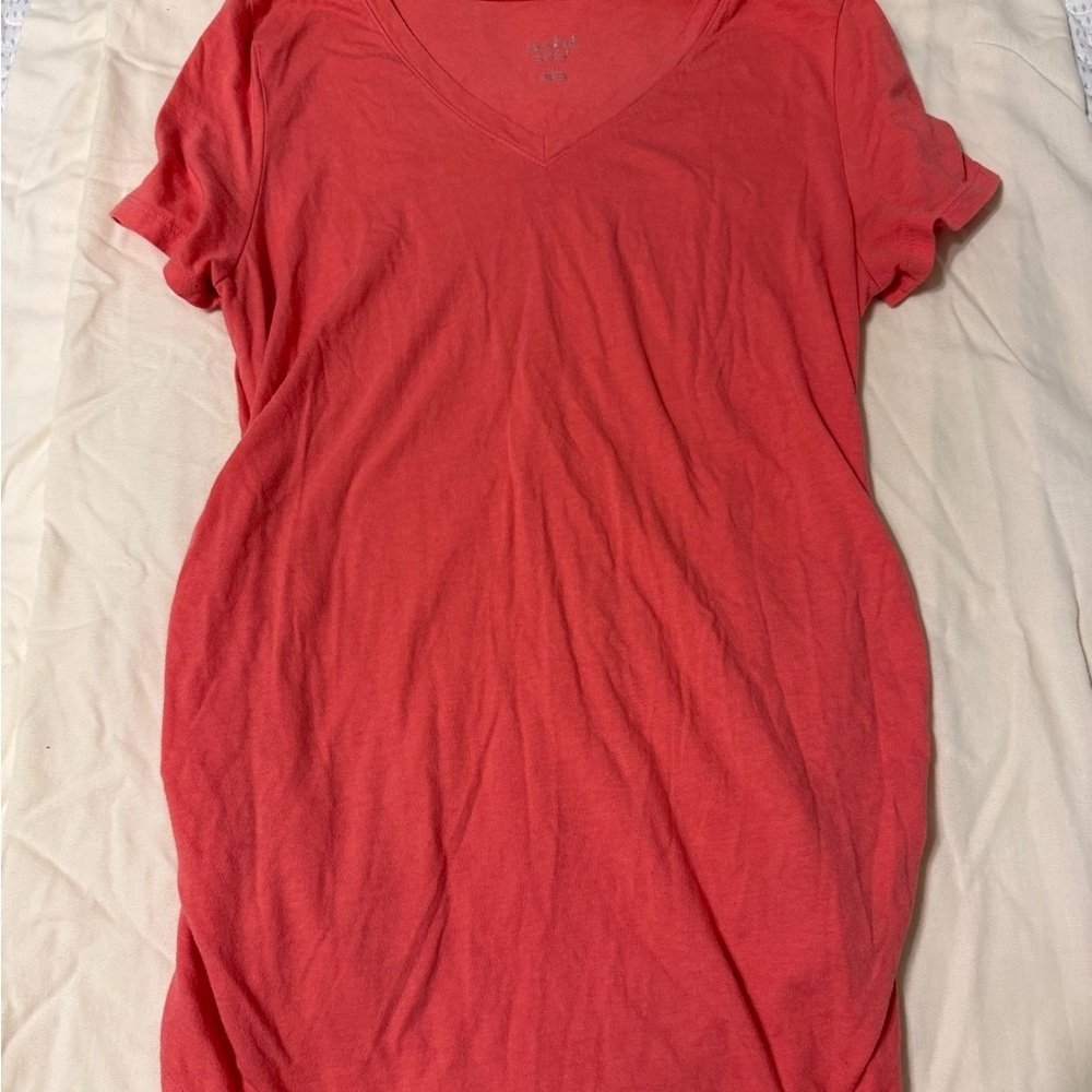 Women’s Maternity V-Neck Tee - Coral Pink - Picture 2 of 4